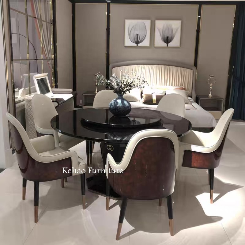 Luxury European Modern custom Design Leather White Dining Table Set 4 Chair 6 Chair Armchair Accent Dining Chairs Home Furniture