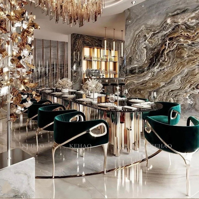 Italian designer luxury custom High End Villa Dining Room Large 12 14 Seater Black Marble Top Restaurant Dining Table