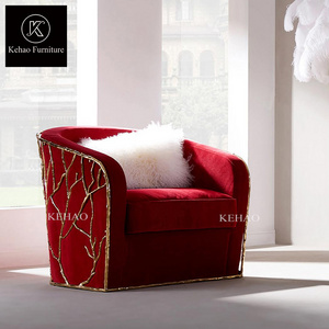 Italy stylish modern design polished brass living room chairs & armchairs red velvet reading chair luxury accent chairs