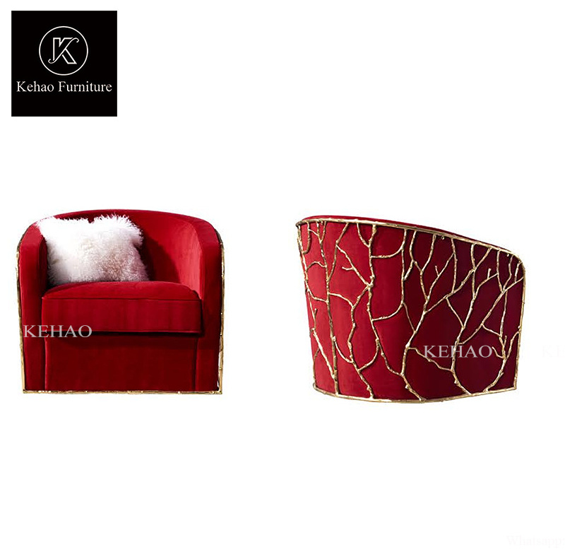 Italy stylish modern design polished brass living room chairs & armchairs red velvet reading chair luxury accent chairs