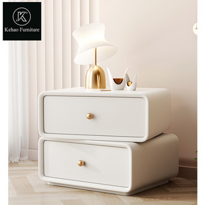 Factory Supply Modern Luxury Style rotate Nightstand Bedroom Furniture Beside Table white leather Wood Nightstands