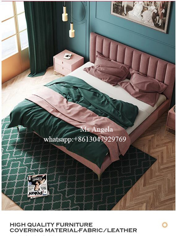 hot nordic Luxury Modern Fabric velvet Beds pink bed for gril princess King Queen Size double bed