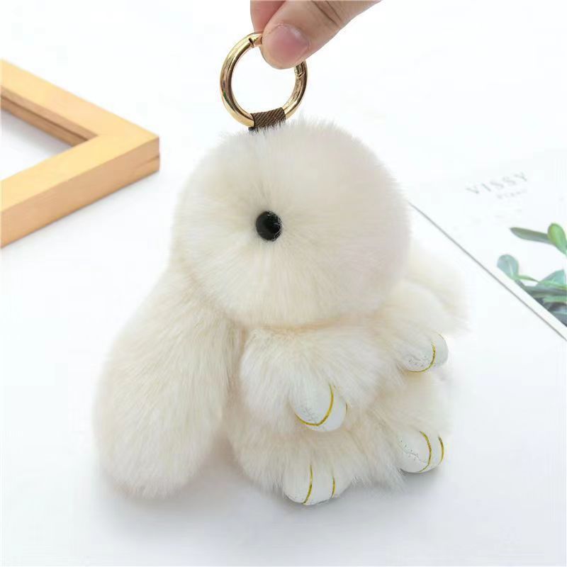 18cm Bunny Doll Keychain Soft Cute Faux Fur Pom Pom Fluffy Plush Pendant KeyChain Car dbag keyring Bunny Pompom Fluffy keychain