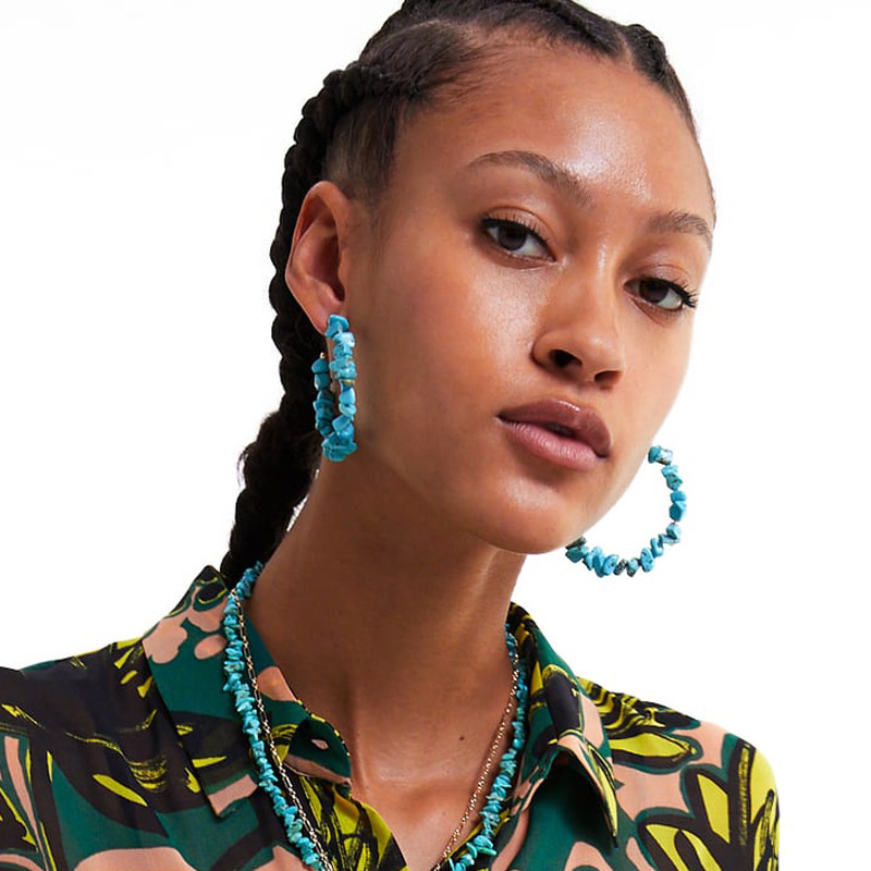 2019 ZA Turquoise Hoop Earrings for Women C Shaped Natural Stone Earrings Wedding Party Hanging Earrings (KER253)