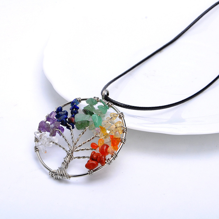 >>>Handmade Tree Pendant Necklace for Women Silver Color Crystal Natural Quartz Stone Necklace