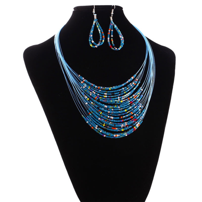 Fashion African Statement Jewelry Sets Bohemian Multilayer Colorful Resin Beads Women Necklace Earrings Set (KJ045)