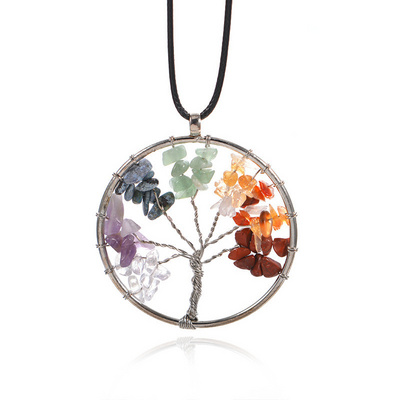 >>>Handmade Tree Pendant Necklace for Women Silver Color Crystal Natural Quartz Stone Necklace