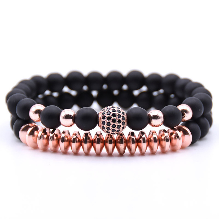 2pc/sets beads Natural stone Bracelets for women Micro Pave CZ Ball Charms Bracelet Men jewelry (KB8023)