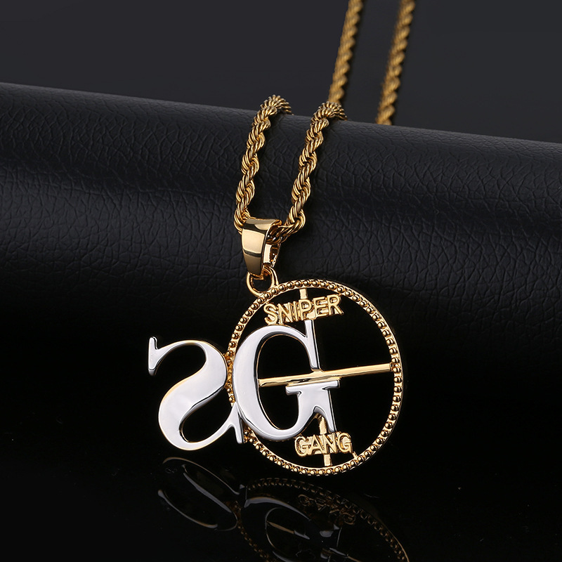 Hip Hop Sniper Gang Circle Pendant Necklace Gold Silver Plated Fashion SG Pendant Necklace for Men (KHP048)