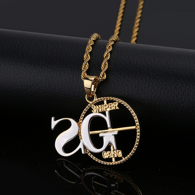 Hip Hop Sniper Gang Circle Pendant Necklace Gold Silver Plated Fashion SG Pendant Necklace for Men KHP048