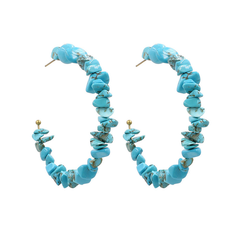 2019 ZA Turquoise Hoop Earrings for Women C Shaped Natural Stone Earrings Wedding Party Hanging Earrings (KER253)