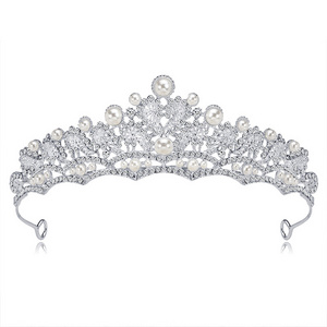 Luxury Elegant Crystal Pearl Bridal Crown Woman Tiaras For Hair Jewelry Ornaments Bride Wedding Hair Accessories (KH009)