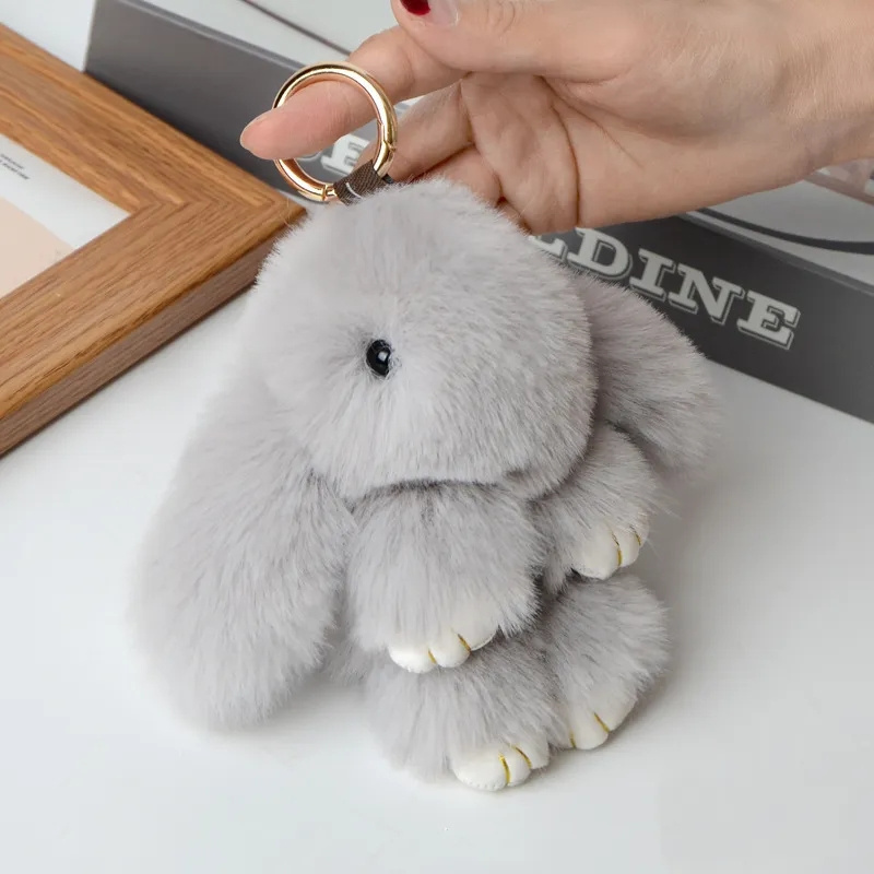 18cm Bunny Doll Keychain Soft Cute Faux Fur Pom Pom Fluffy Plush Pendant KeyChain Car dbag keyring Bunny Pompom Fluffy keychain