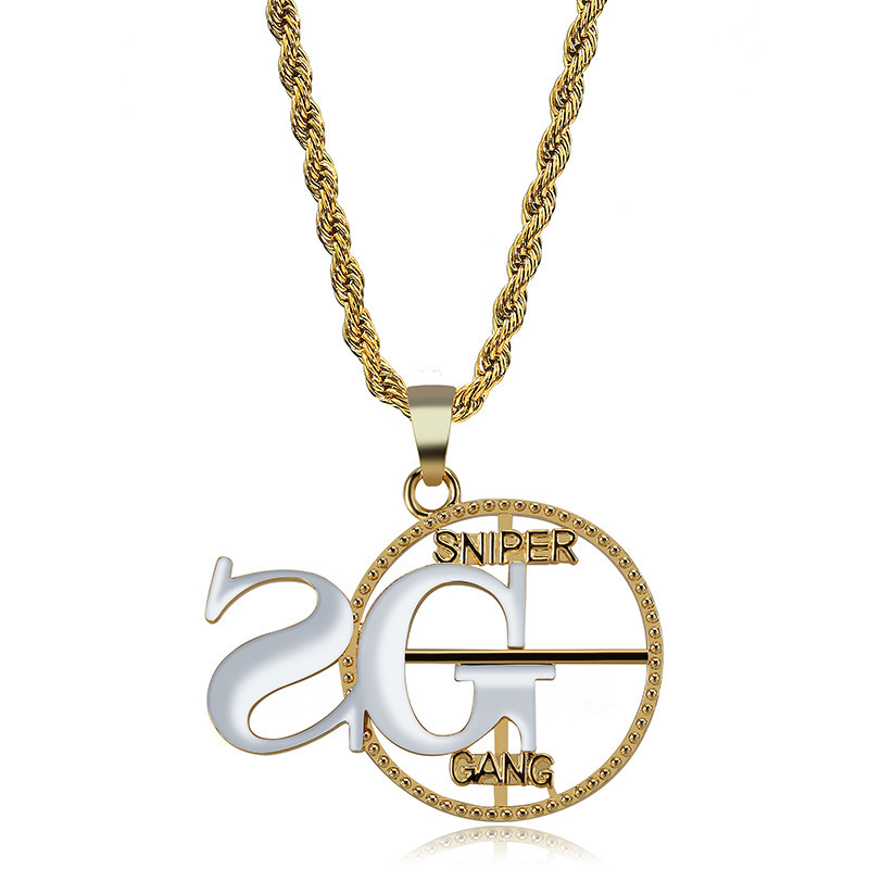 Hip Hop Sniper Gang Circle Pendant Necklace Gold Silver Plated Fashion SG Pendant Necklace for Men (KHP048)