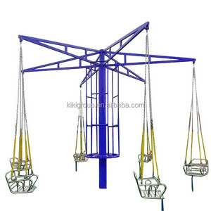 Playground equipment unpowered kids and adults play flying chair rides, swing rides for outdoor amusement park