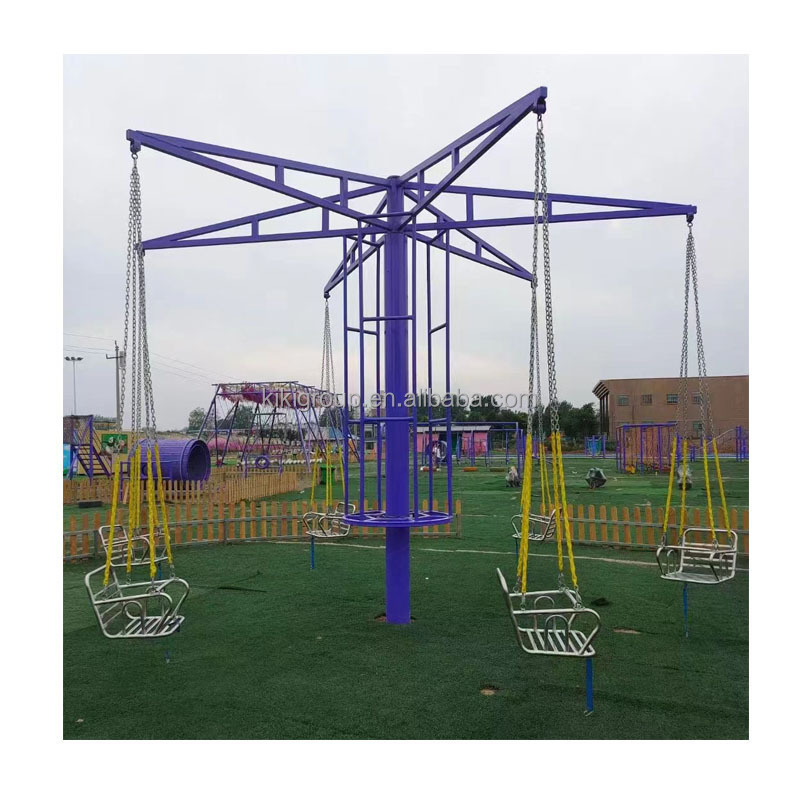 Playground equipment unpowered kids and adults play flying chair rides, swing rides for outdoor amusement park