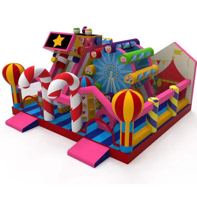 Amusement park game zone new design colorful jumping castle for kids inflatable with water slide