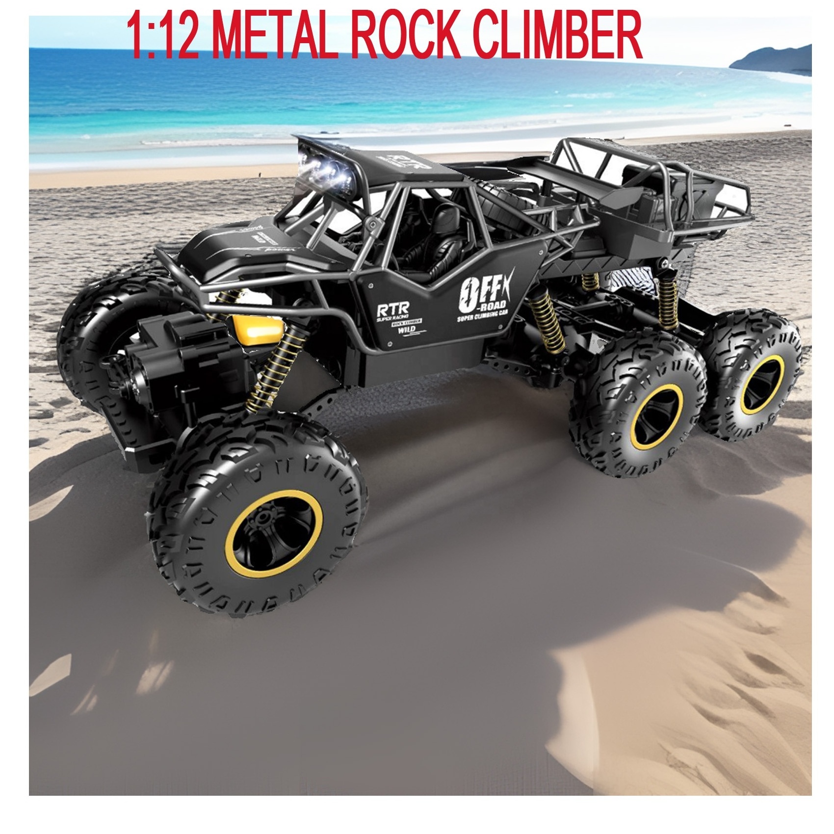 1:12 Hot Sale Die Cast Remote Control Off-Road Rock Climber Truck,Metal 6 Wheels Rc Monster Truck with Light,Best Large Rc CAR