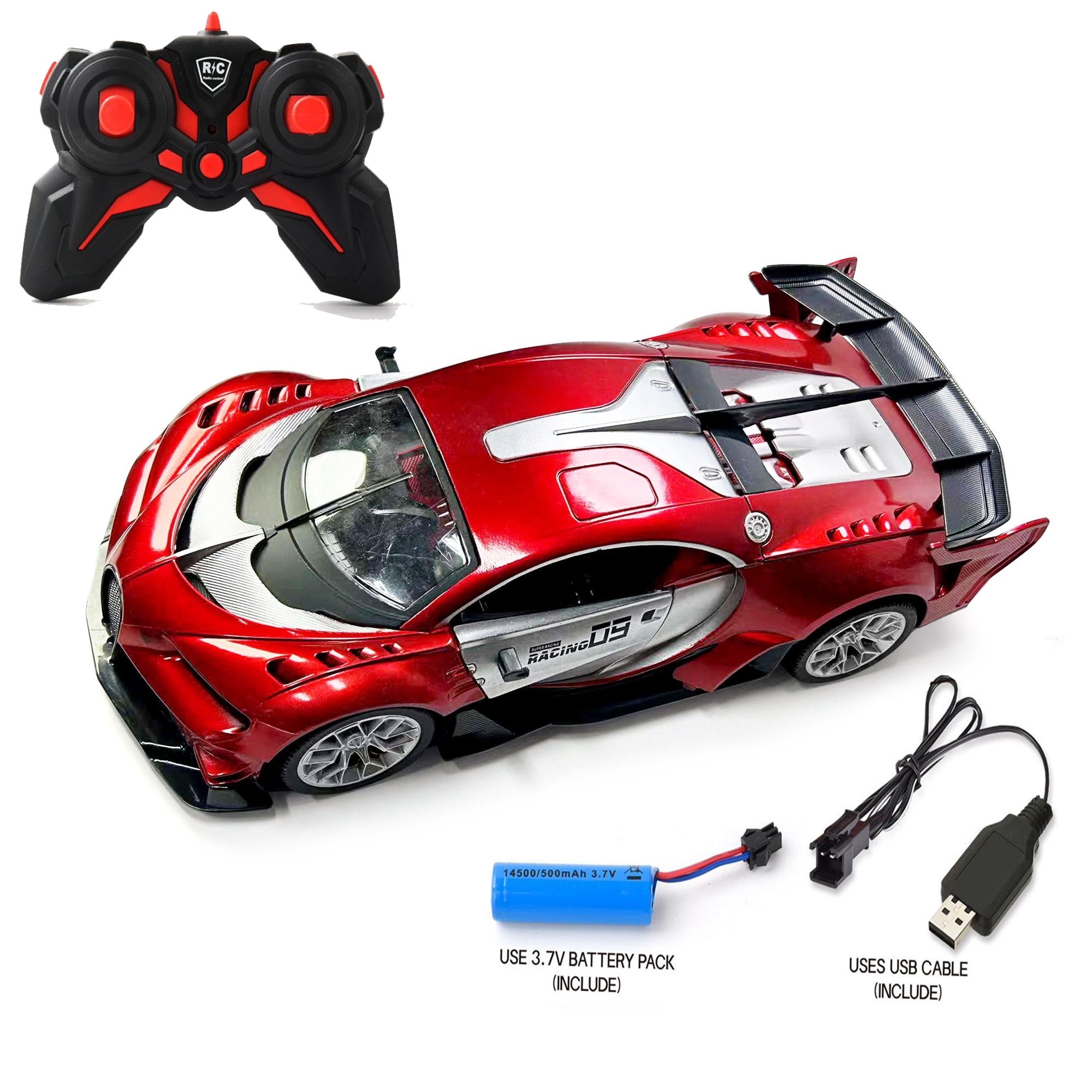 2024 NEW 1:16 BUGAT Remote Control Fast Speed Car with Lights,6 Channels RC Car 3 Doors Automatic Opening,Large Cheap Toy Car