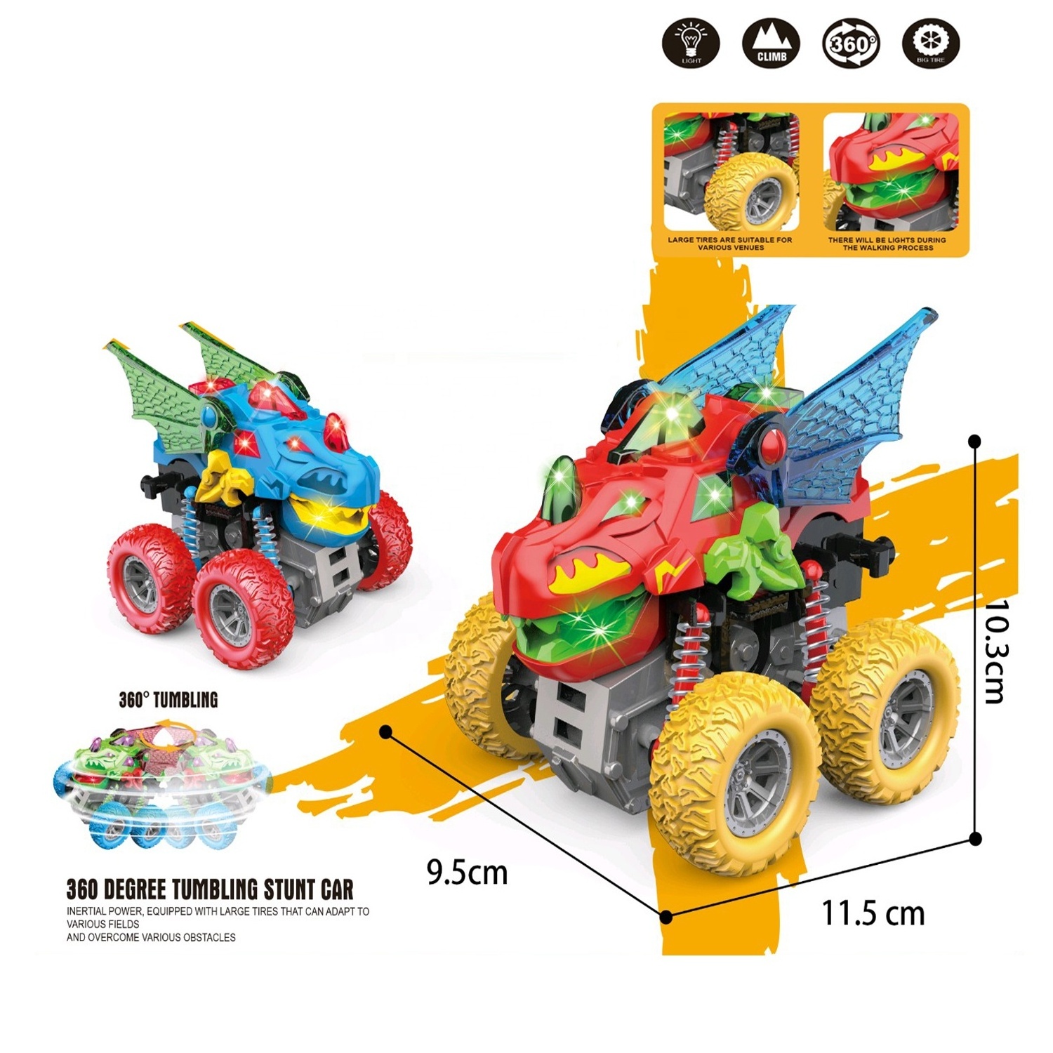 2024 NEW Dual Friction Powered Cartoon Car Toy,Mini Toy Car for Toddlers 1-3 with Lights and Sound,Dinosaur Friction Mini Car