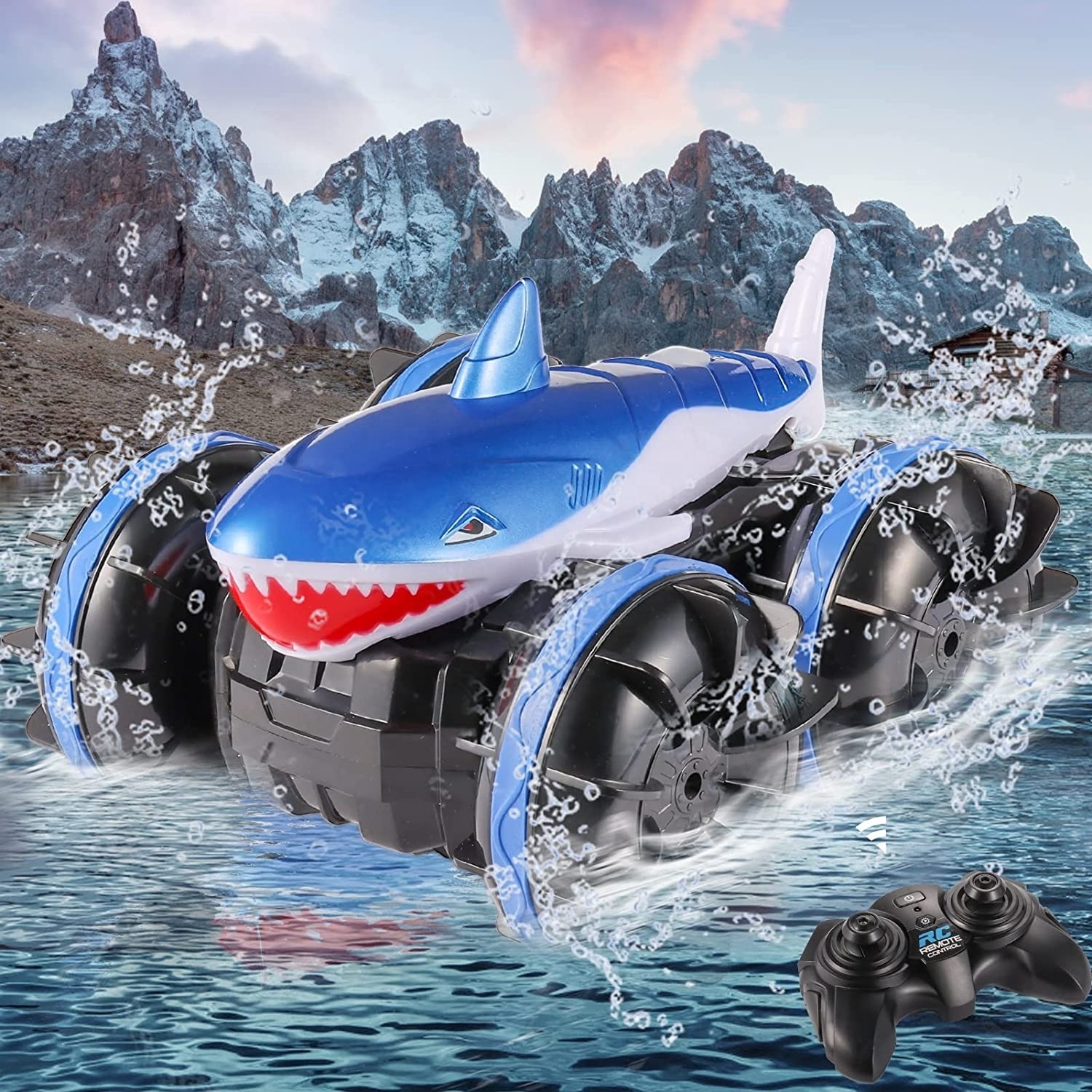 Amphibious Remote Control Car 2.4 GHz Waterproof Off Road RC Shark Truck 4WD Stunt Car 360 Rotation All Terrain RC Truck