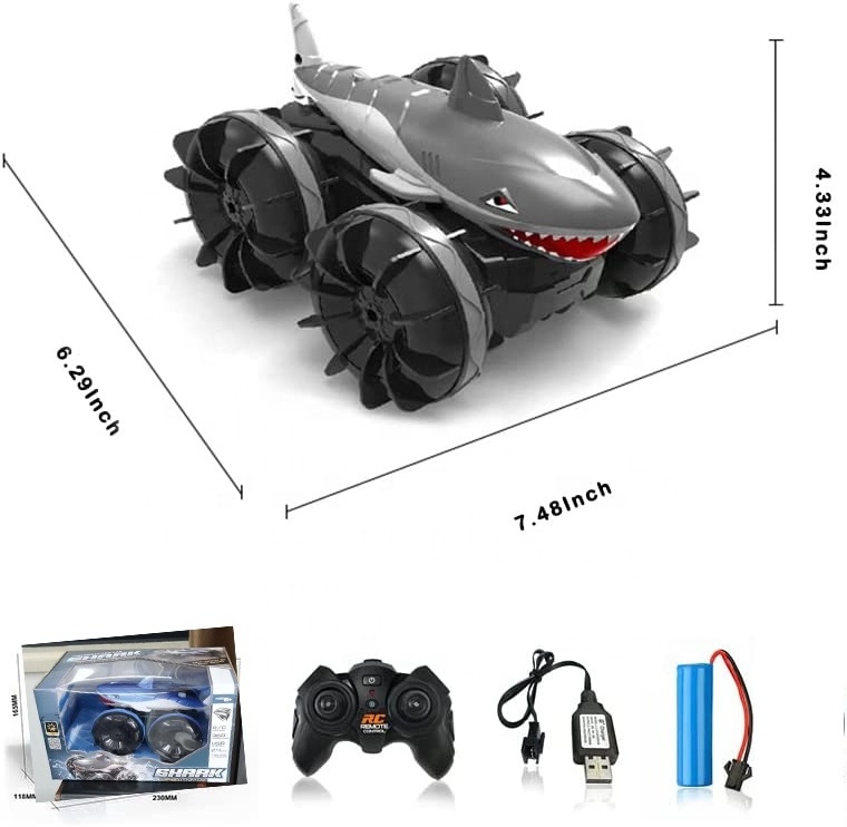 Amphibious Remote Control Car 2.4 GHz Waterproof Off Road RC Shark Truck 4WD Stunt Car 360 Rotation All Terrain RC Truck