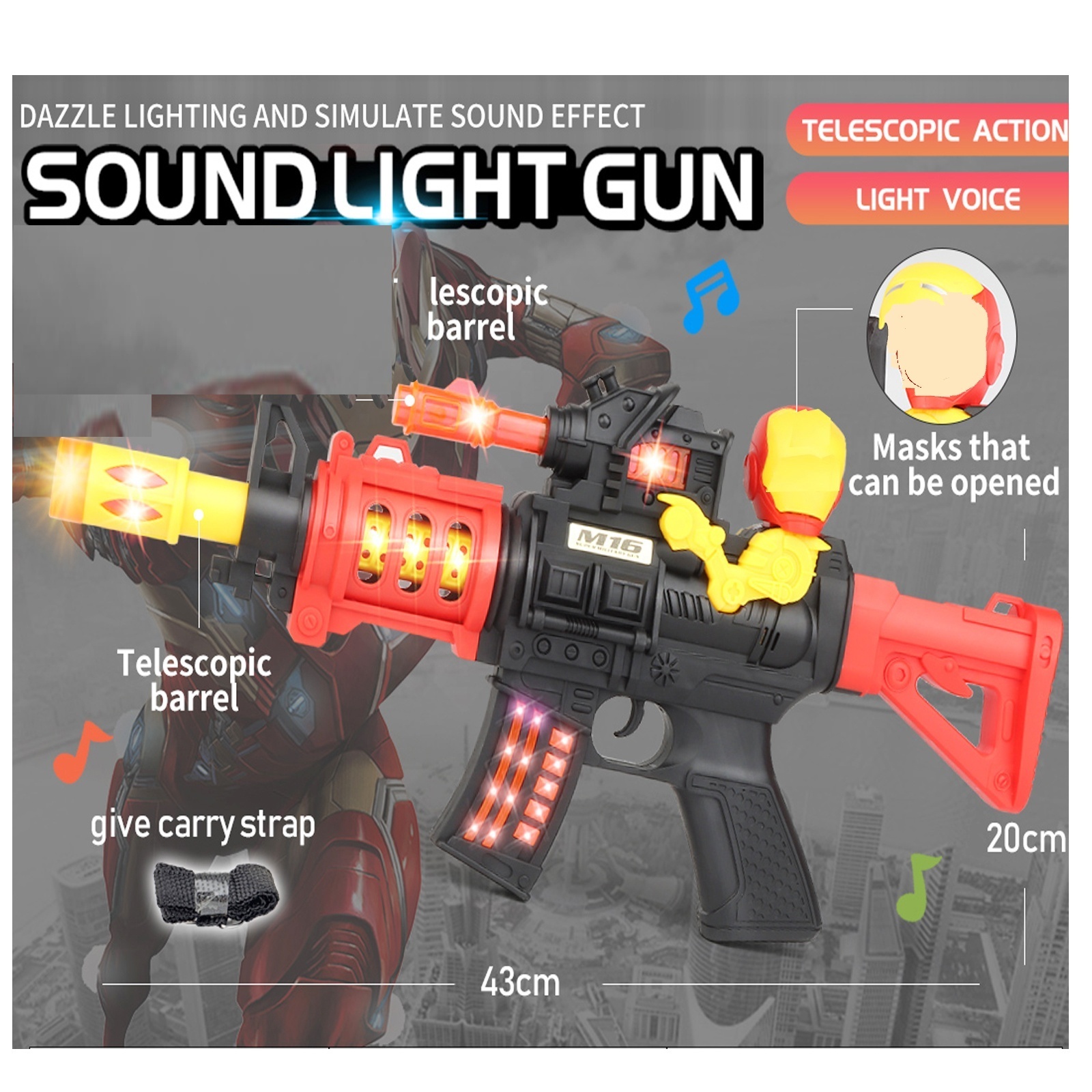 43CM NEW M416 Electric Toy Gun;Children Sound Light Vibration Gun Toy;Battery Operated Gun Toy with Light & Sound;Kids Shooting