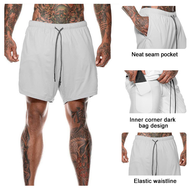 Custom Logo Sportrs Shorts Men Summer Mesh Quick Drying Running Beach Pants 2 In 1 Mens Compression Workout Athletic Shorts