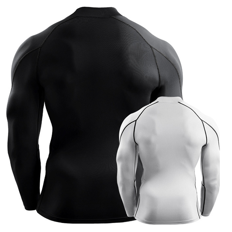 Men Compression Fitness Training Shirt Tight Sports Gym Bodybuilding Long Sleeve T-Shirt Black Running Tight Gym Shirt