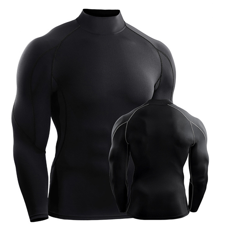 Men Compression Fitness Training Shirt Tight Sports Gym Bodybuilding Long Sleeve T-Shirt Black Running Tight Gym Shirt