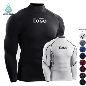 Men Compression Fitness Training Shirt Tight Sports Gym Bodybuilding Long Sleeve T-Shirt Black Running Tight Gym Shirt