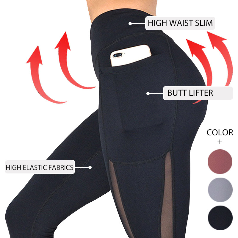 Wholesale Good Price High Waist Women Gym Pants with Pockets Tummy Control Leggings Workout 4 Way Stretch Seamless Yoga Leggings