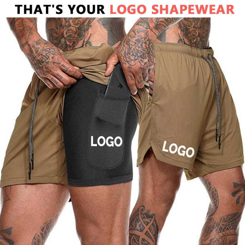 Custom Logo Sportrs Shorts Men Summer Mesh Quick Drying Running Beach Pants 2 In 1 Mens Compression Workout Athletic Shorts