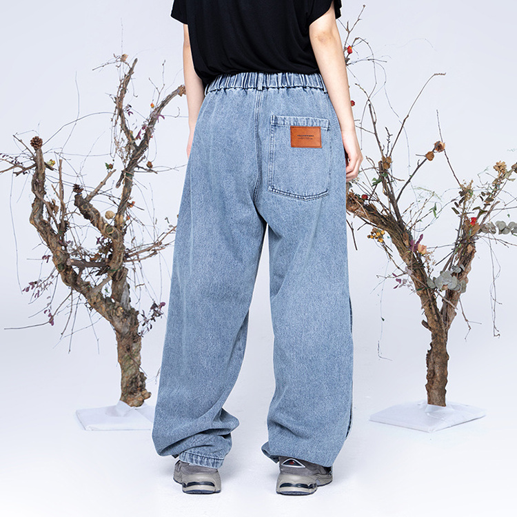 Killwinner factory new style elastic waist denim pants street wear blue straight washed vintage fashion men jeans