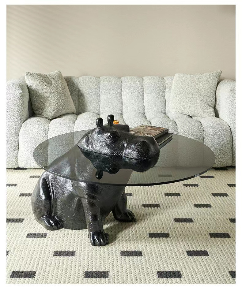 2023 Creative Animal Tea Table Surface Hippo Living Room End Table FRP Material Thickened Glass Carton Modern Teddy Coffee Table