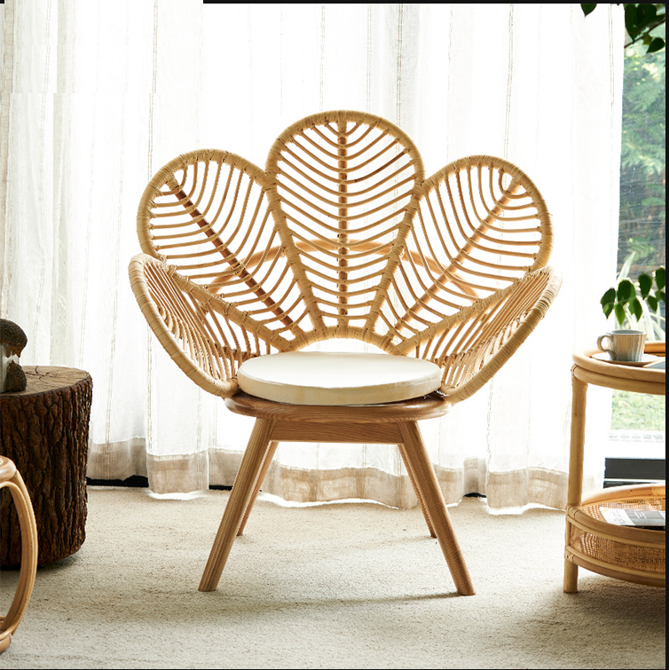 Flowers design rattan chair rattan restaurant chair  flower backrest rattan weaving leisure chair