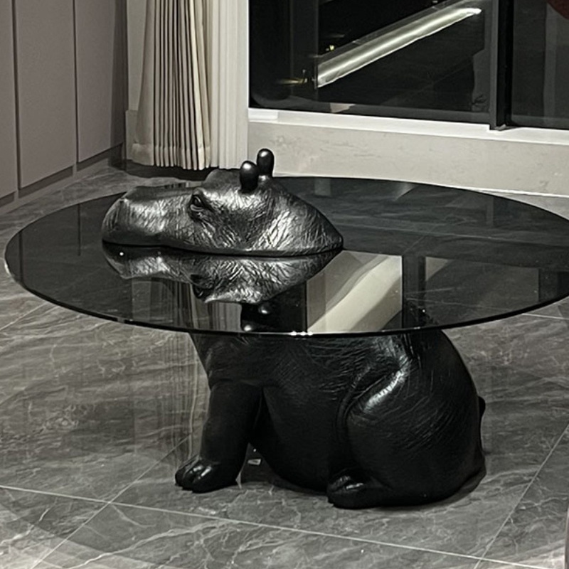 Minimal animal styling hippo shape glass coffee table central living room creative glass coffee table