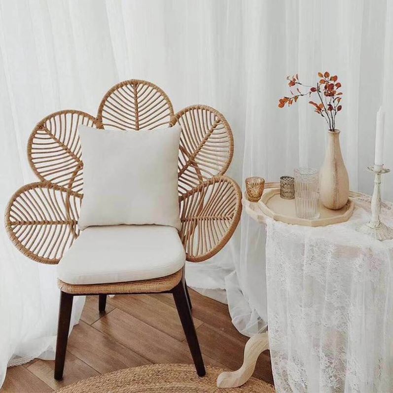 Flowers design rattan chair rattan restaurant chair  flower backrest rattan weaving leisure chair