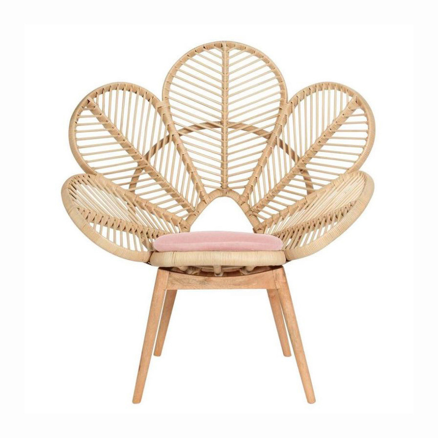 Flowers design rattan chair rattan restaurant chair  flower backrest rattan weaving leisure chair