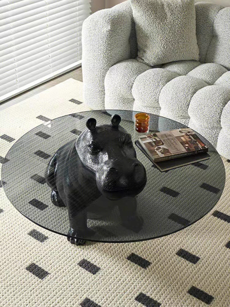 2023 Creative Animal Tea Table Surface Hippo Living Room End Table FRP Material Thickened Glass Carton Modern Teddy Coffee Table