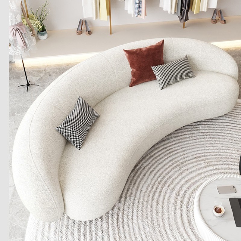 Modern New Design Luxury Waiting Room Furniture Velvet C Shape Curved Couch Boucle Half Moon Sofa for Home Hotel Furniture