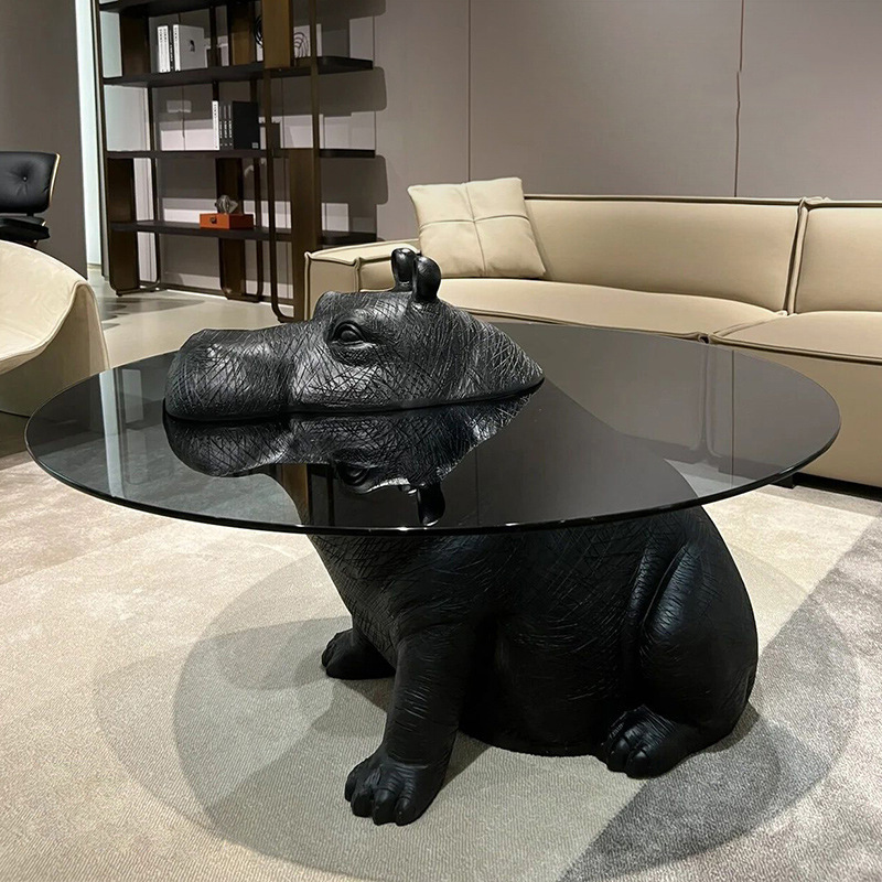 2023 Creative Animal Tea Table Surface Hippo Living Room End Table FRP Material Thickened Glass Carton Modern Teddy Coffee Table