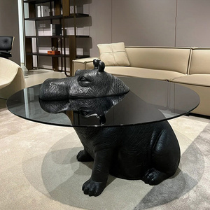 2023 Creative Animal Tea Table Surface Hippo Living Room End Table FRP Material Thickened Glass Carton Modern Teddy Coffee Table