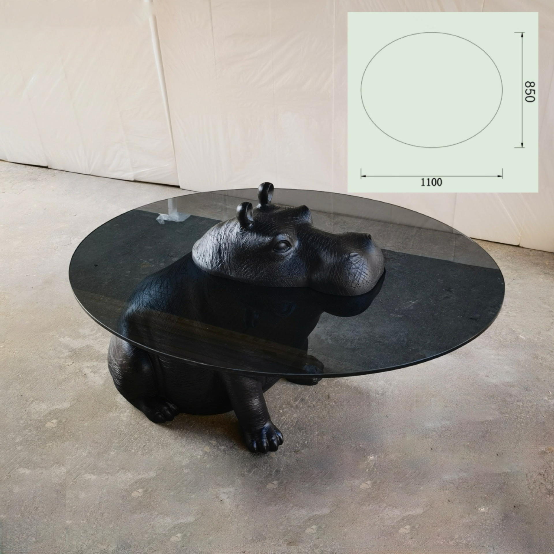 Minimal animal styling hippo shape glass coffee table central living room creative glass coffee table