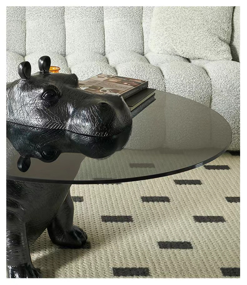 2023 Creative Animal Tea Table Surface Hippo Living Room End Table FRP Material Thickened Glass Carton Modern Teddy Coffee Table