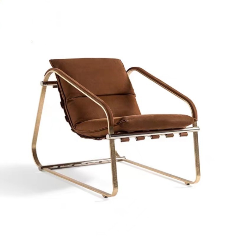 Italian Modern Home Lounge Chair Living Room Single Leisure Deck Chair Side Chair Factory Fabric Cushion Steel Frame Recliner