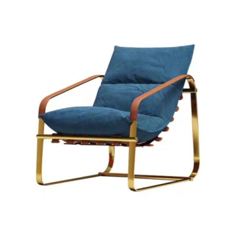 Italian Modern Home Lounge Chair Living Room Single Leisure Deck Chair Side Chair Factory Fabric Cushion Steel Frame Recliner