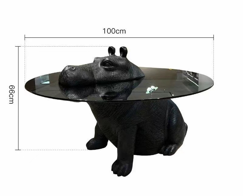 Minimal animal styling hippo shape glass coffee table central living room creative glass coffee table