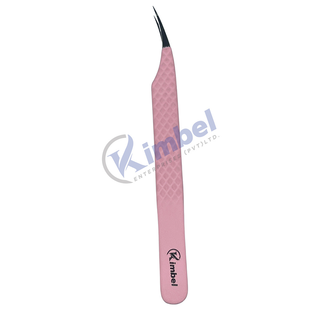 Private Label Curved Eyelash Tweezers Diamond Grip Pink Lash Extension Tweezers In Bulk