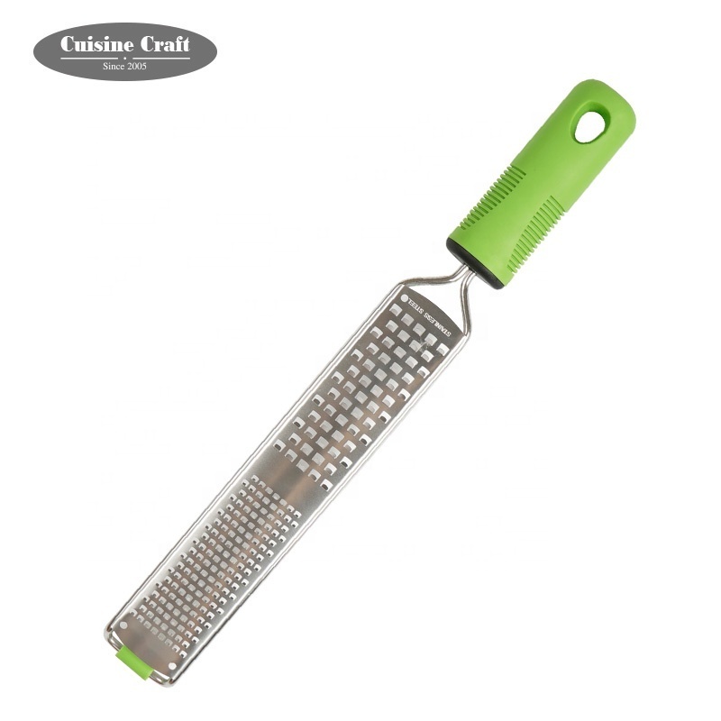 High quality stainless steel manual citrus lemon zester flat cheese grater with non-slip grip handle